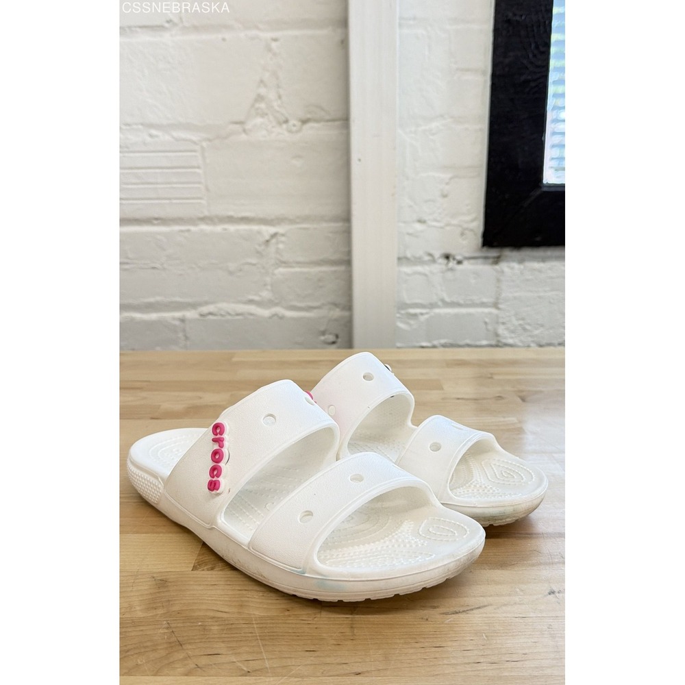 Crocs White Unisex Classic Sandal Two Strap Slide Shoes - Size Men 9 Women 11